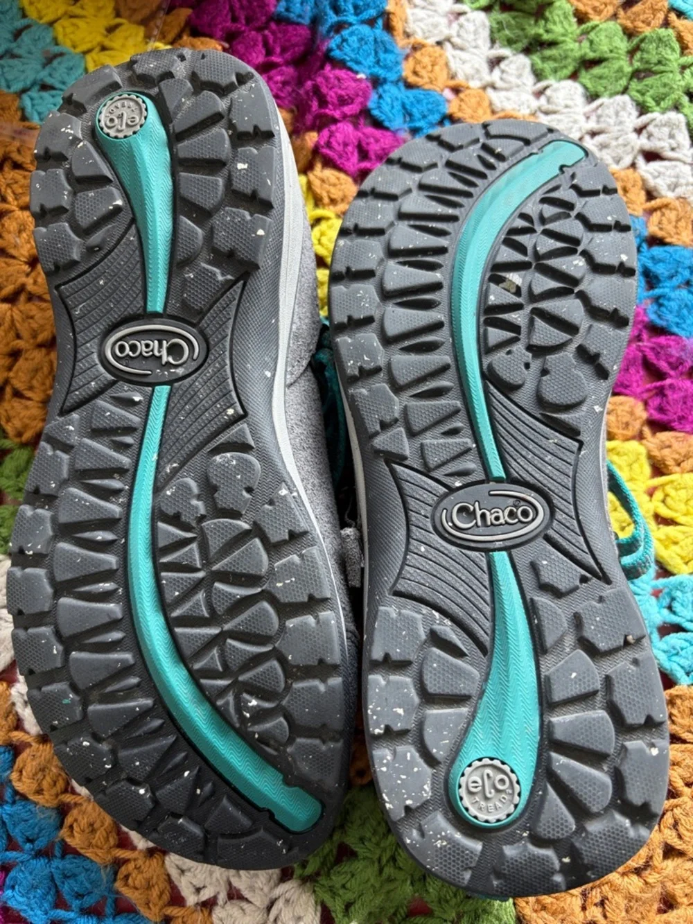 Chaco Mary Jane flats, Suede, gray, turquoise, sz 7.5